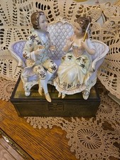 Vtg German Dresden Victorian Couple Courting & Having Tea Porcelain Figurine EUC