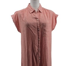 Old Navy Dress Womens S Pink Shirt Dress Knee Length Collared Linen Viscose