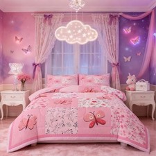 Girls Pink Butterfly Comforter Set Size Patchwork Bedding Set Twin Multi 821