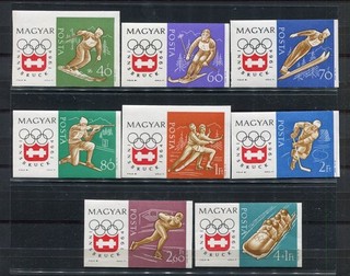 HUNGARY 1964 set of 8 stamps imperfor.WINTER OLYMPICS GAMES INNSBRUCK mnh