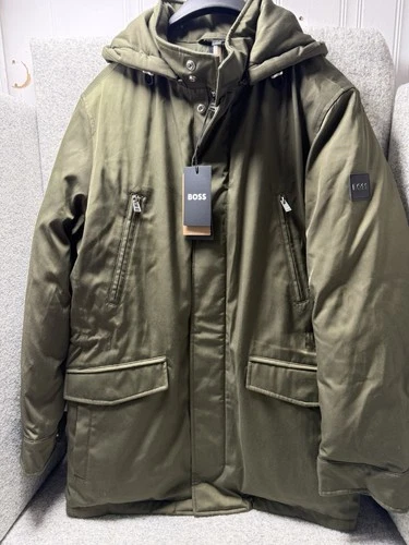 Hugo Boss Men’s Olive Green Hooded Down Parkea  38 Reg NWT  - product listing photo