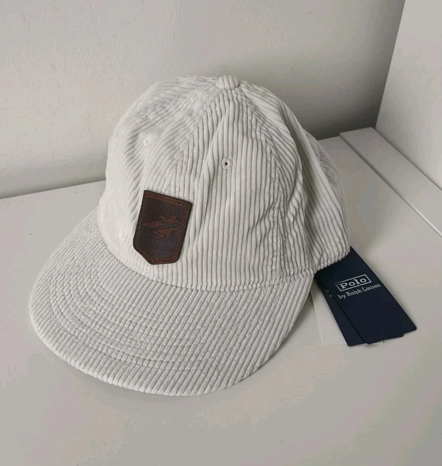 Polo Ralph Lauren Baseball Cap Cream Logo Embroidered Corduroy Hat 59cm One Size