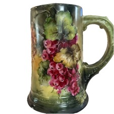 Antique 1903 Hand Painted Limoges Porcelain Tankard Antique Mug Grapes Large