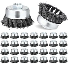 20 Pack 3 Inch Wire Cup Brush, 5/8"-11 Threaded Arbor Knotted Wire Cup Brush for