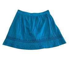 LOFT Turquoise Blue Eyelet Pintuck Mini Skirt Cotton Lined Women's 6