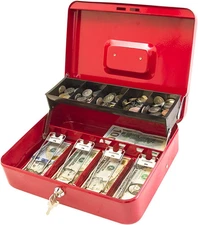 Locking Cash Box with Lock,Money Box with Cash Tray,Lock Safe Box Red XL Large