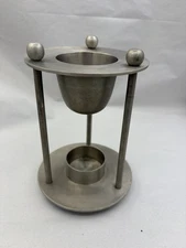 Vintage MCM Stainless Steel Metal Tea Light Candle Oil Diffuser Warmer Retro 6”