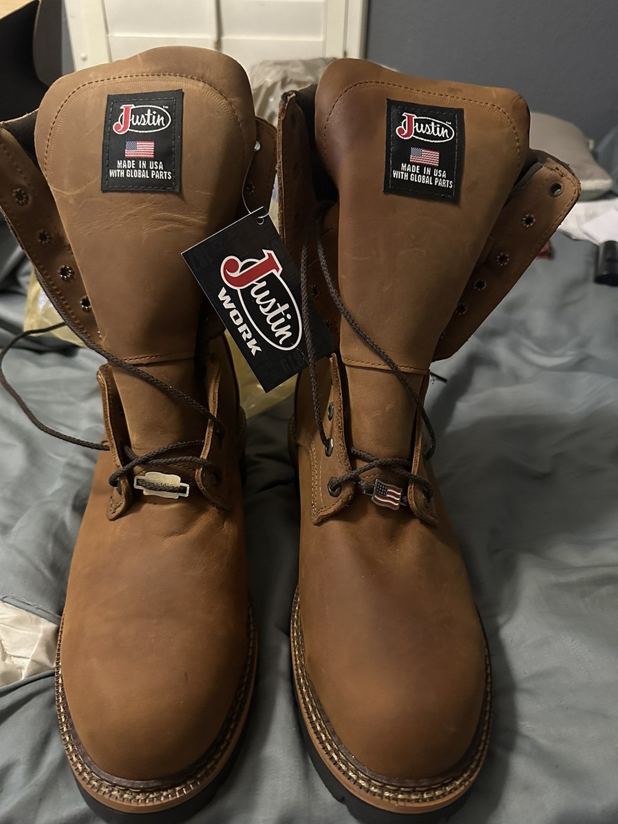 mens work boots Motorcycle Brown Justin 11.5EE Steel Toe 