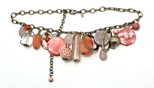 Premier Designs DREAMCICLE Necklace Pink Coral Color Charms Clear Beads 16" -20" - Picture 9 of 16