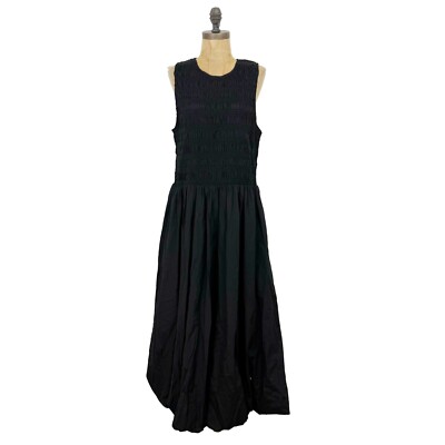 MADEWELL The Melody Bubble-Hem Smocked Midi Dress XL Poplin True Black NWT B64