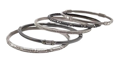 Lia Sophia Set of 5 Delhi, Adari, & Manali Silver/Hematite Bangle Bracelets - S