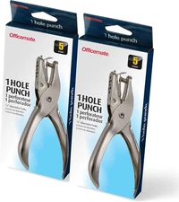 1 Hole Punch, 5 Sheet Capacity, Comes in 2 Pack, Silver (90073)