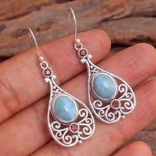 Larimar Gemstone 925 Sterling Silver Birthstone Earring
