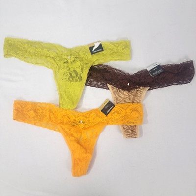 Lot of 3 Daisy Fuentes NEW Women's THONG Panties Size LARGE L Orange Green Brown