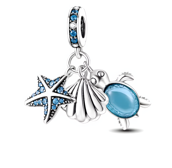 Charm Dangle AnhäNger FüR Armband SchildkröTe Muschel Blau Silber Geschenkidee-image