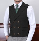 <!--F#f_0-->Vintage Mens Vest Double Breasted Herringbone Tweed Waistcoat Retro Wedding Wool<!--F/-->