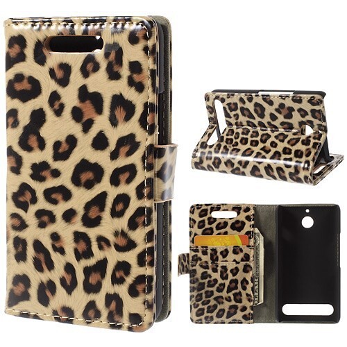 Custodia Per Smartphone Business Case Sony Xperia E1 Stand Book Etui Leopardo
