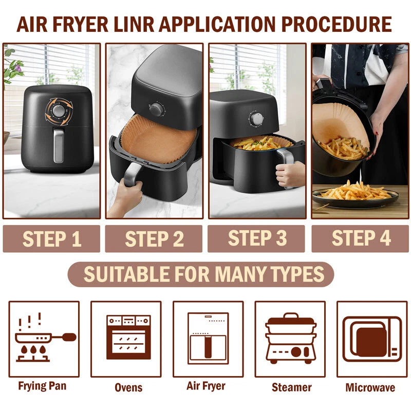 Air Fryer Liners 100/200/400 Pcs Disposable Parchment Paper Liner Non Stick Food Air Fryer Liners 100/200/400 Pcs Disposable Parchment Paper Liner Non Stick Food