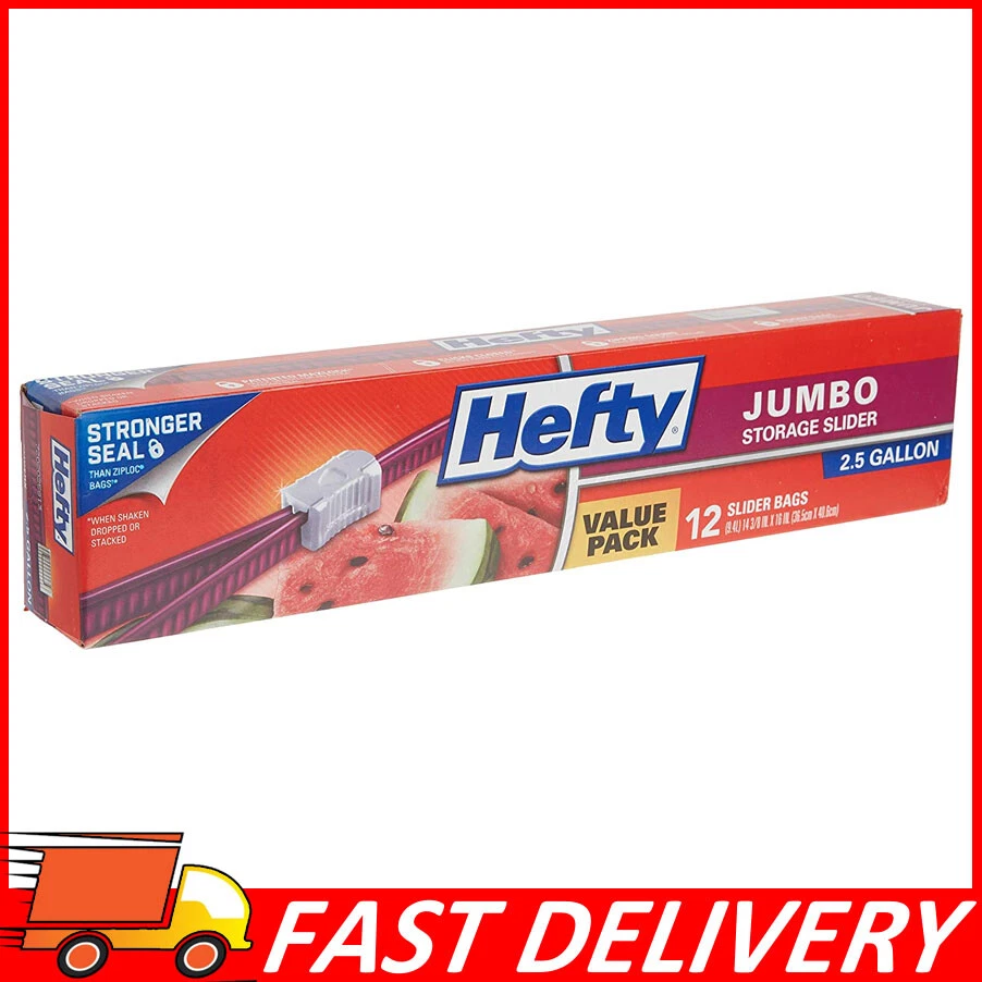 Hefty 2.5 Gallon Jumbo Storage Slider Bags Value Pack, 12 count