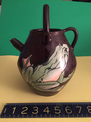Tall Mid-Century Modern Brown/w FROG/Oriental influence impres numbers PITCHER