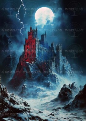 DRACULA CASTLE ART PRINT, Gothic Dark, House Moon Wall Decor Vampire Poster F540