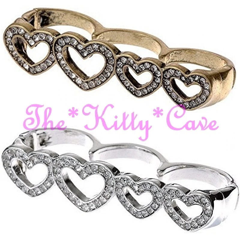 Donna Rap Cantante, Mobster, Gangster Stile, 3-Dita Amore Cuori Cristallo Anello - Immagine 2 di 4