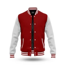 Bomber Jacket With Original Leather Sleeves & Wool Body, American Style Varsity