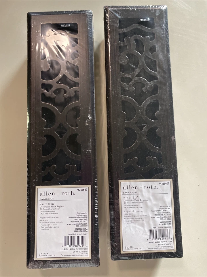 2 NEW Allen Roth SAVANNAH 2” X 12” Antique Bronze Floor Registers Cover 4355602 - Image 3 of 4