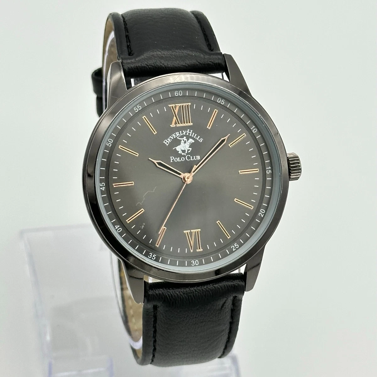 Men s BEVERLY HILLS POLO CLUB Gunmetal Gray Black Watch Black Band 43mm Runs