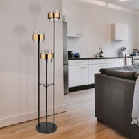 Stehleuchte Standlampe Messing Glas Wohnzimmerlampe Schwarz H 160 Cm 3 Flammig