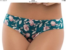 Women s panties bikinis ILUSION size S. Floral green satin soft silky w decorati