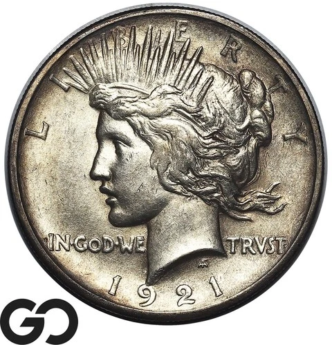 1921 Peace Dollar, Tough Key Date This Nice, Solid Gem BU First Year Issue