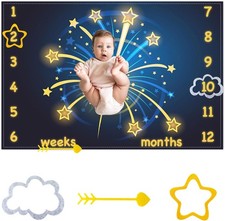 Baby Monthly Milestone Blanket 60x40 Fireworks Blue Gold Newborn Photo Prop