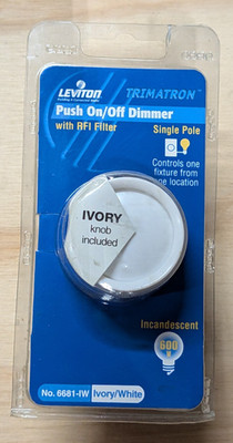 LEVITON Push ON/OFF Single Pole White Light Dimmer No. 6681-W, 600W