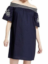 ISABEL MATERNITY Women's Off-the-Shoulder Navy Embroidered Dress Size XL Floral