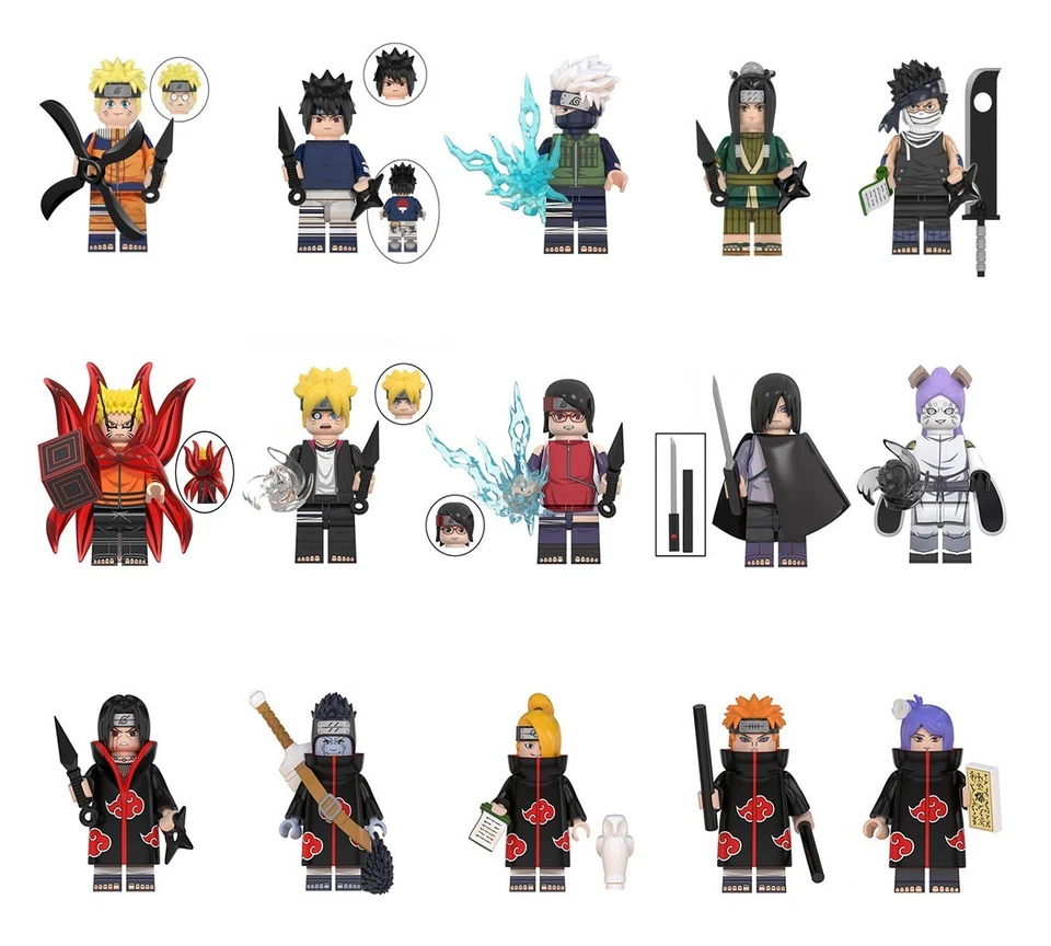 MARKENLOS Naruto Boruto Akatsuki Bausteine Klemmbausteine 5 Figuren Set Auswahl kompatibel