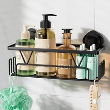 Shower Caddy Suction Cup with Hooks, Large Capacity Shower Suction Shelf, Heavy