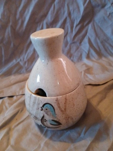 Red Wing BOB WHITE QUAIL Vintage Covered Lidded SUGAR BOWL JAR Turquoise Brown