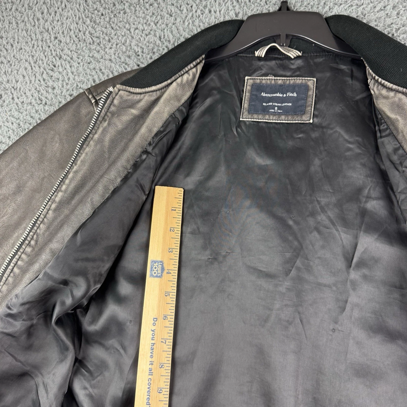 Abercrombie & Fitch Jacket Mens Small Relaxed Vegan Leather Bomber Grey Full Zip - product detail image 18