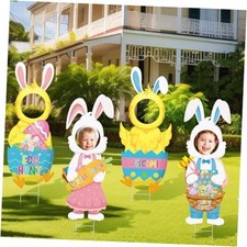 4 Pcs Easter Face Yard Outdoor Decorations Large Bunny Chick Lawn Easter Bunny