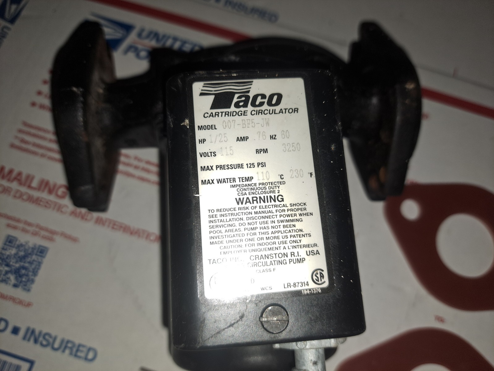 TACO 007-BF5-JW CARTRIDGE CIRCULATOR PUMP - Burnham Cast iron 007-F5 F4 F3