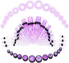 50 PCS Ear Stretching Kit 14Gauges-00Gauges Earring Marble Acrylic Taper Pier...