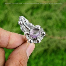 Valentines Sale 925 Silver Oval Natural African Amethyst Flower Solitaire Ring