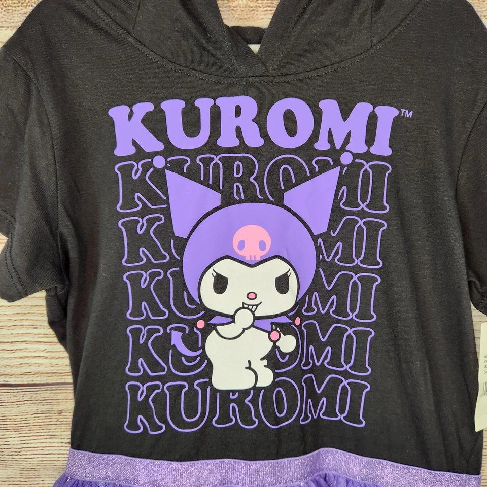 Nuevo con etiquetas Vestido Personaje Sanrio Kuromi Grande Sudadera con Capucha Negro Púrpura Tul Orejas Niñas Foto 3 de 4