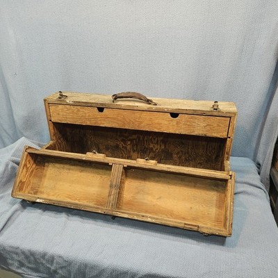 Antique Rustic Handmade 31 x 14 x 8.5''  Trunk Carpenters Wooden Tool Box Chest
