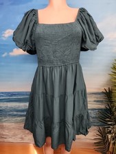 Nwt Merokeety  Size Large Turquoise Smocked Chest Boho Dress 