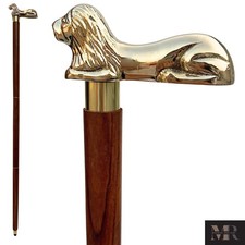36" Brown Wooden Walking Stick - Wood Cane with Gold Lion Brass Handle - Uniq...