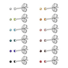 12 Pairs Surgical Stainless Steel Birthstone Stud Earrings Heart Star Round - 11