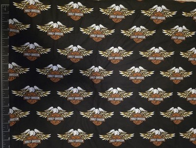 Harley Davidson Black w/wings Logo Cotton Fabric by the 1/2 Yard, 57-58'' Width