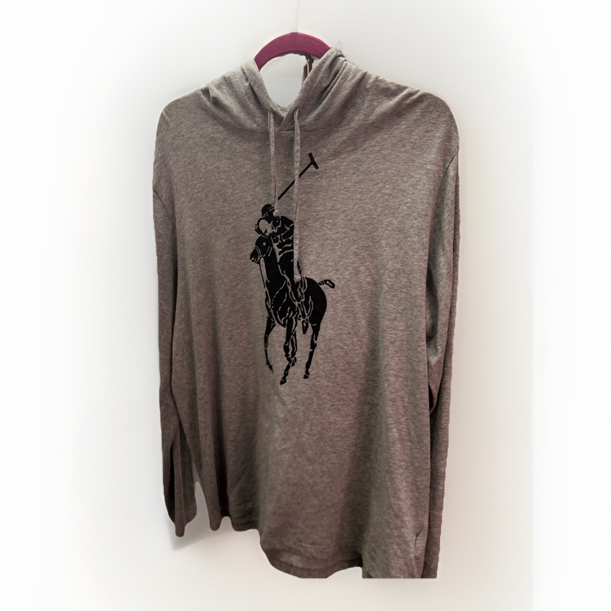Polo Ralph Lauren Fresh Hoodie Big Pony Logo Felpa Large Uomo Grigio Nuova senza etichette